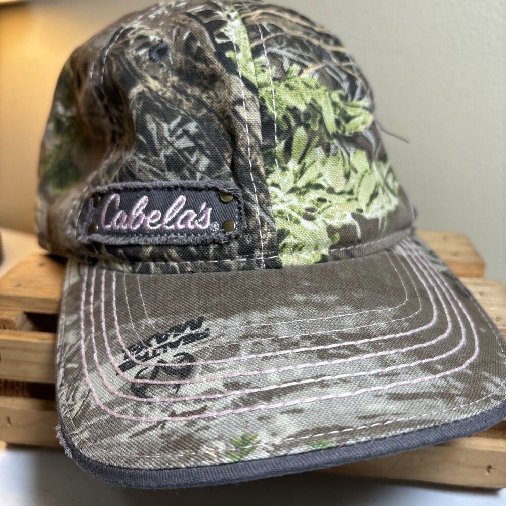 Cabela's Camo Women's Distressed Strapback Low Profile Hat Cap, Clean, GUC